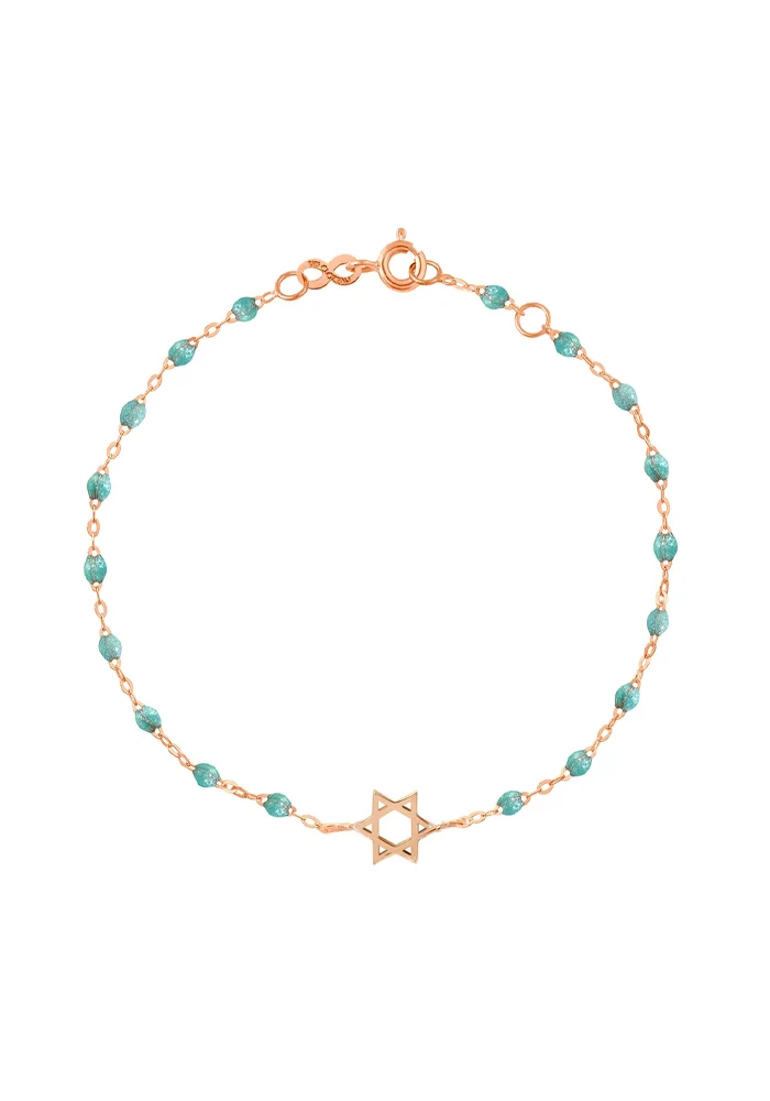 Bracelet Étoile De David Or Rose Et Résines Bleu Glacier 15cm