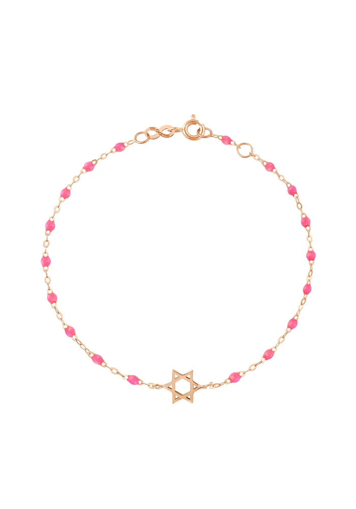 Bracelet Étoile De David Or Rose Et Résines Rose Fluo 17cm