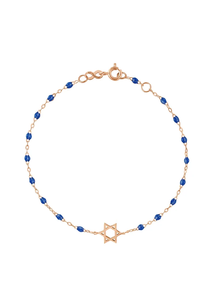 Bracelet Étoile De David Or Rose Et Résines Bleu De Prusse 17cm