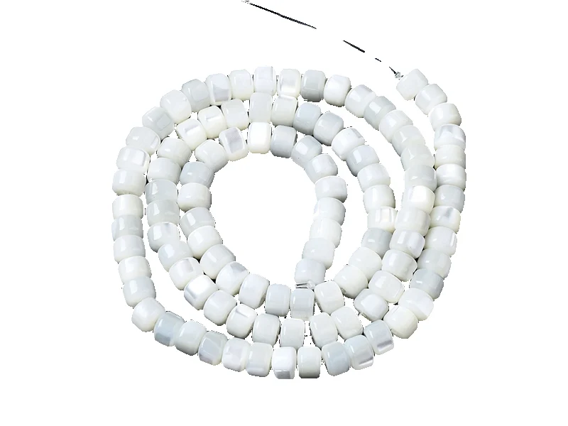 Lot de 20 perles colonnes 6 mm - Coquille de trochid - Blanc