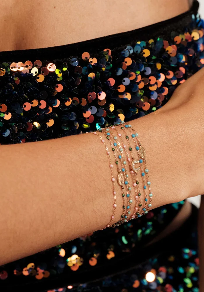 Bracelet Classique Gigi Or Rose Et Résines Bleu Celeste 15cm