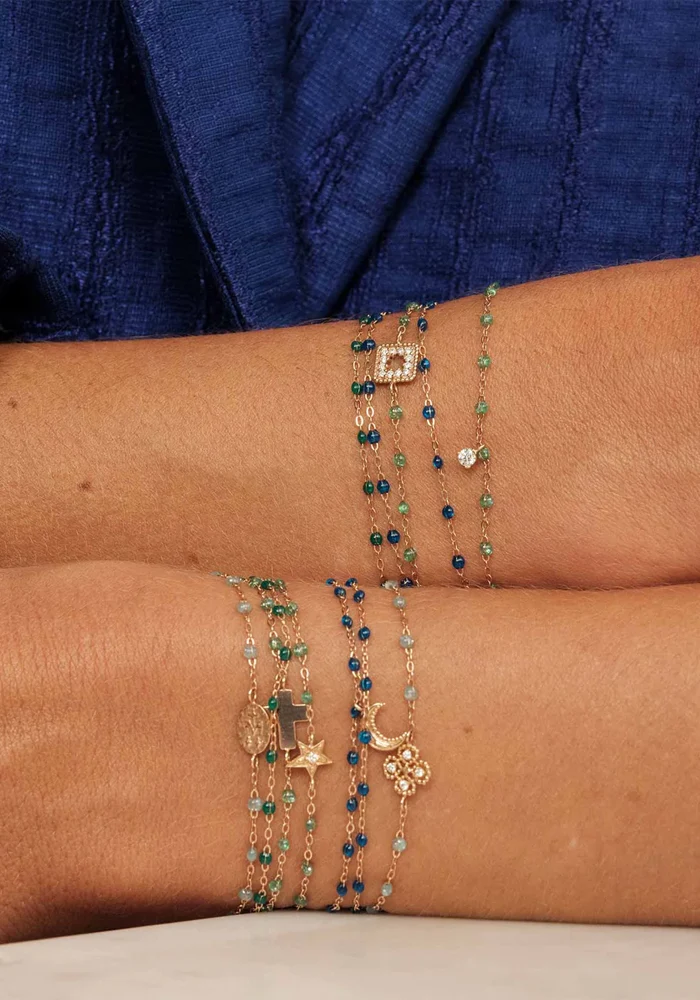 Bracelet Classique Gigi Or Jaune Et Résines Émeraude 17cm