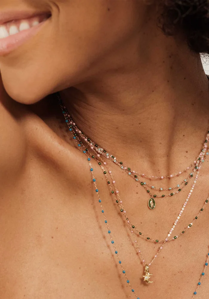Collier Classique Gigi Or Rose Et Résines Bleu Glacier 42cm
