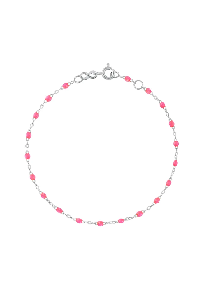 Bracelet Classique Gigi Or Blanc Et Résines Rose Fluo 17cm