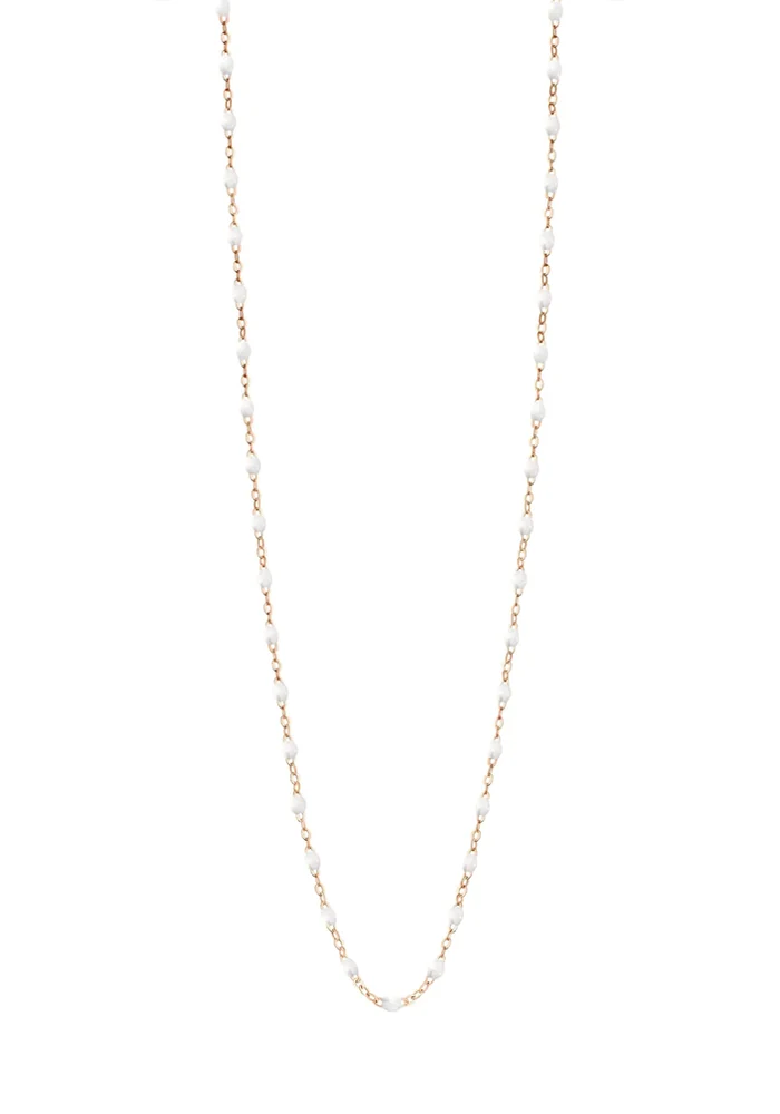 Sautoir Classique Gigi Or Rose Et Résines Blanc 60cm