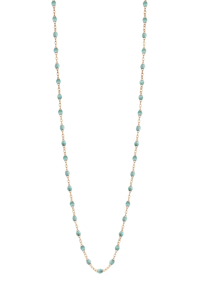 Sautoir Classique Gigi Or Rose Et Résines Bleu Glacier 86cm