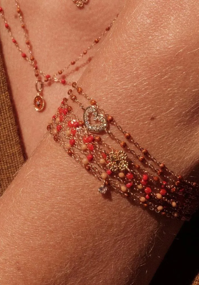 Bracelet Gigi Suprême Or Rose Diamant Et Résines Fauve 17cm