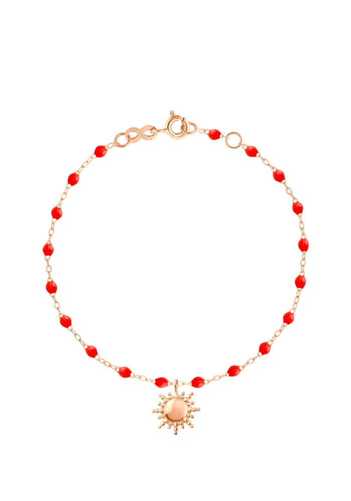 Bracelet Soleil Or Rose Et Résines Corail 17cm