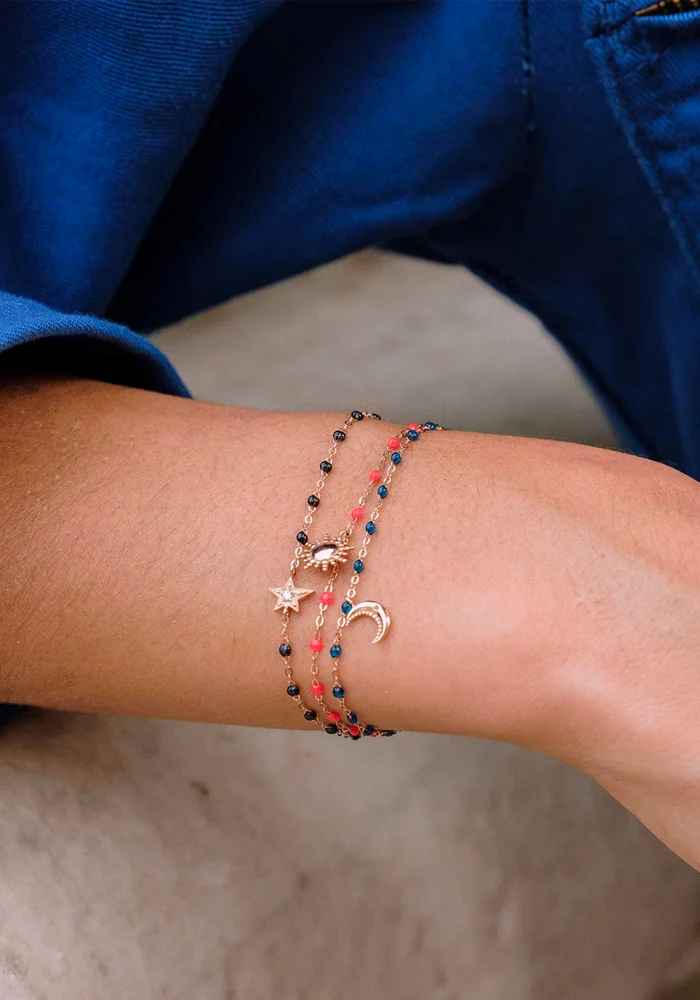 Bracelet Soleil Or Rose Et Résines Corail 17cm