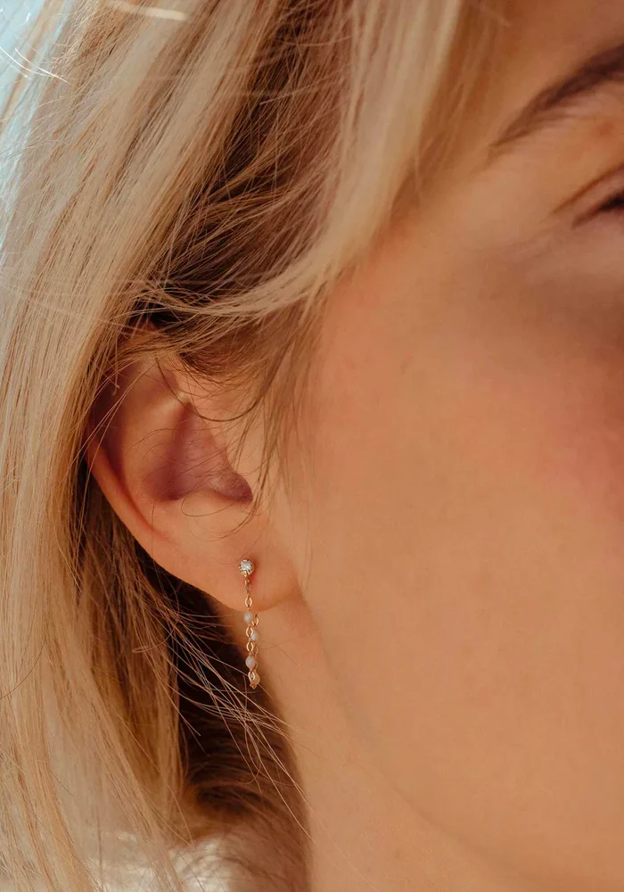 Boucles D'Oreilles Gigi Suprême Diamant Or Rose Et Résines Opale