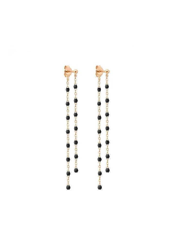 Boucles D'Oreilles Dansantes Classique Gigi Or Rose Et Résines Noir