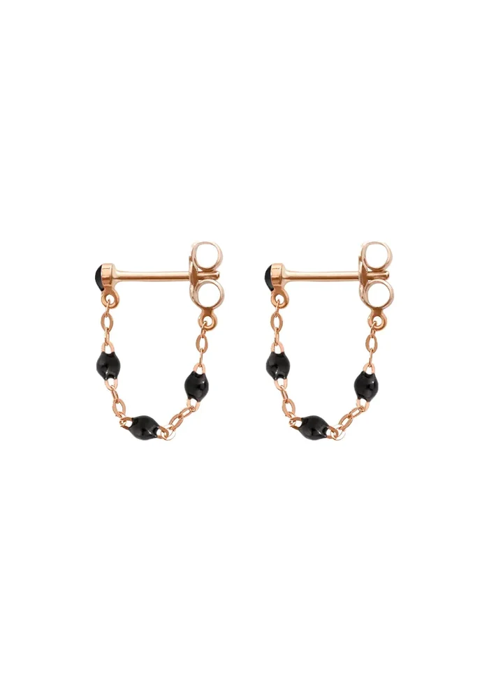 Boucles D'Oreilles Classique Gigi Or Rose Et Résines Noire