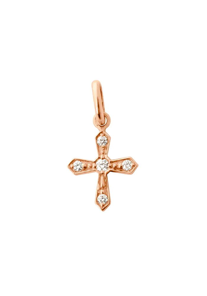 Pendentif Croix Vintage Or Rose Et Diamants