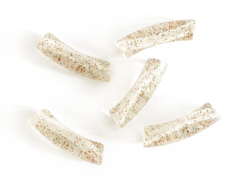 Lot de 5 perles tubes transparentes 6 mm - Pailleté rouge et verte