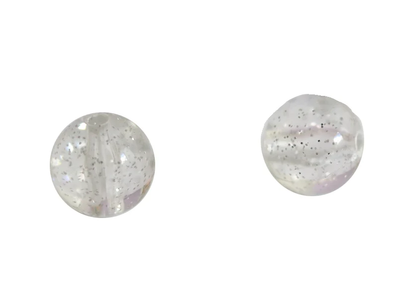 Lot de 50 perles rondes en acrylique transparentes - Pailleté argenté