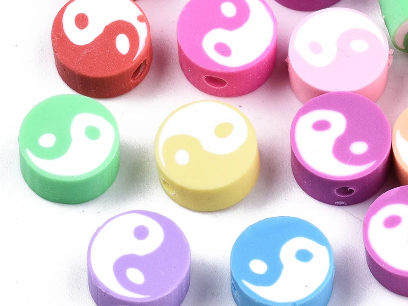 Lot de 20 perles en pâte polymère - Yin yang - Couleur aléatoire