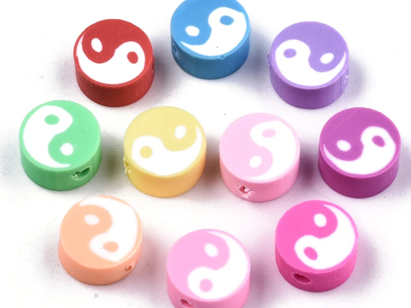 Lot de 20 perles en pâte polymère - Yin yang - Couleur aléatoire