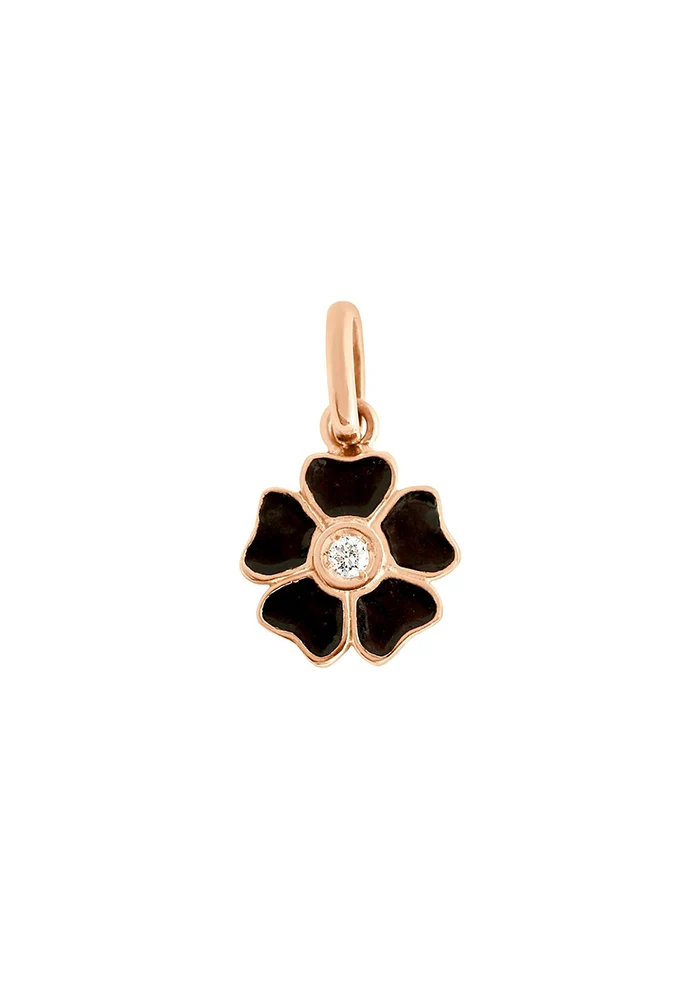 Pendentif Fleur Or Rose Diamant Résine Noir