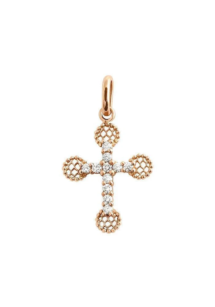 Pendentif Croix Diamants Blancs Or Rose
