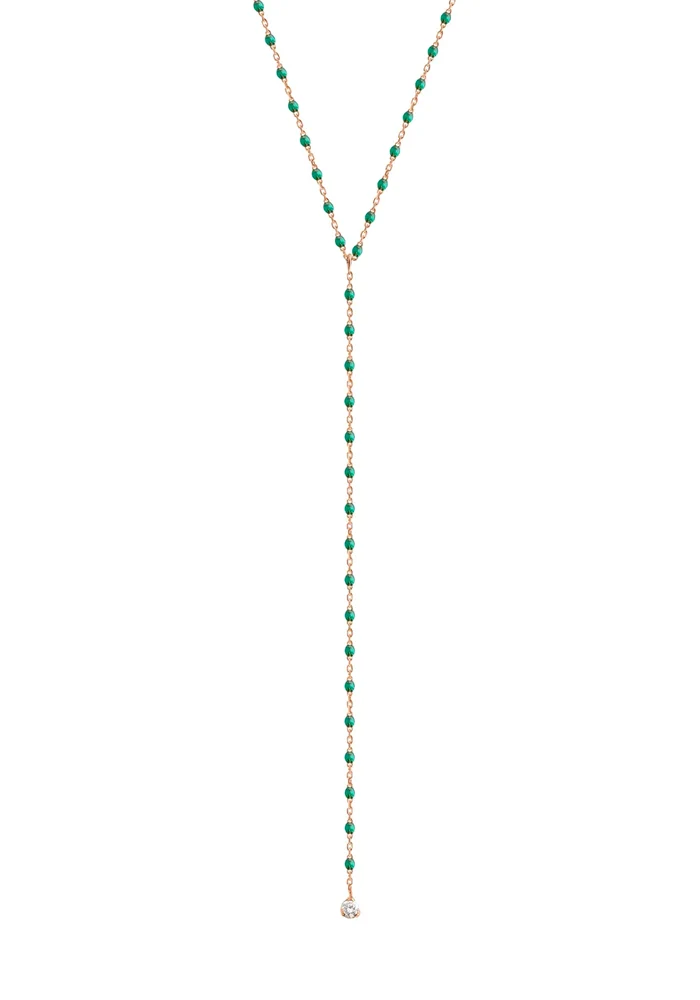 Collier Mini Party Y Or Rose Diamant Et Résine Émeraude