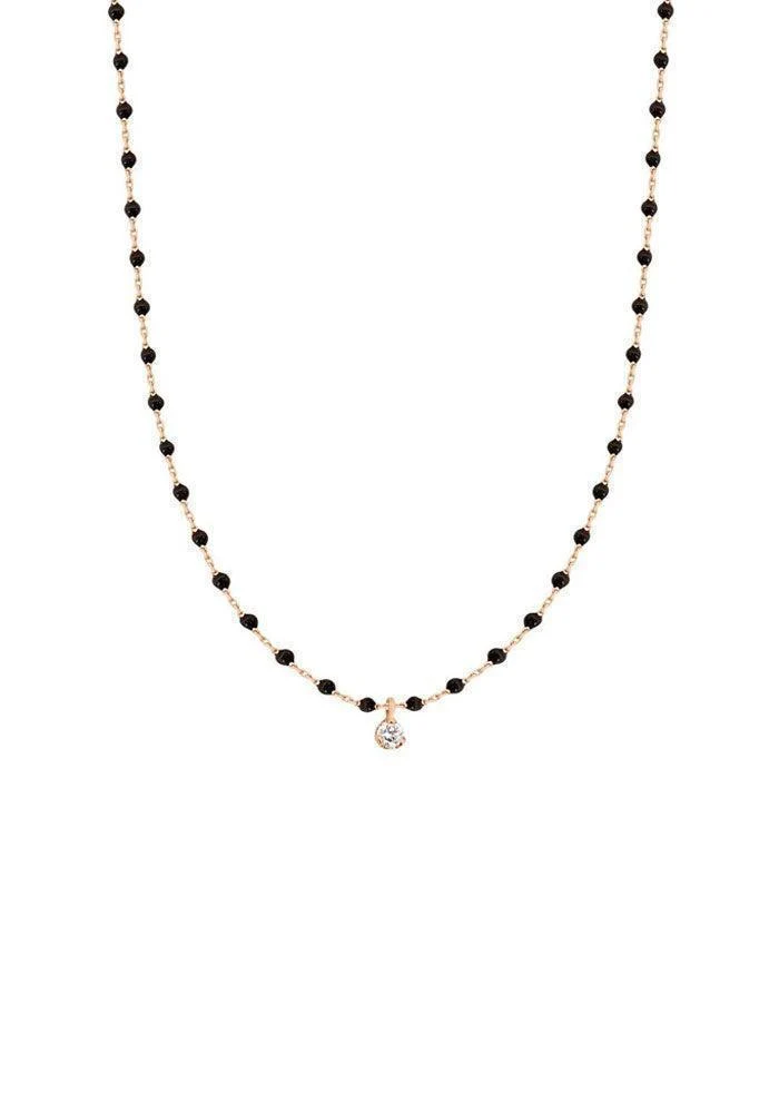 Collier Mini Gigi Or Rose Diamant Et Résines Noir 40cm
