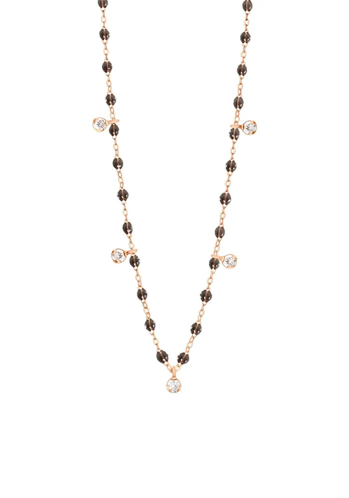 Collier Gigi Suprême Or Rose Diamants Et Résines Quartz 45cm