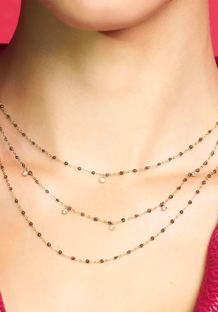 Collier Gigi Suprême Or Rose Diamants Et Résines Quartz 45cm