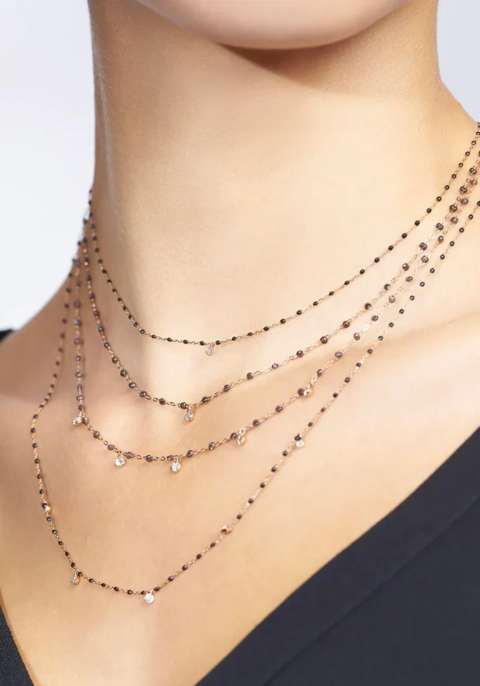 Collier Gigi Suprême Or Rose Diamants Et Résines Quartz 45cm