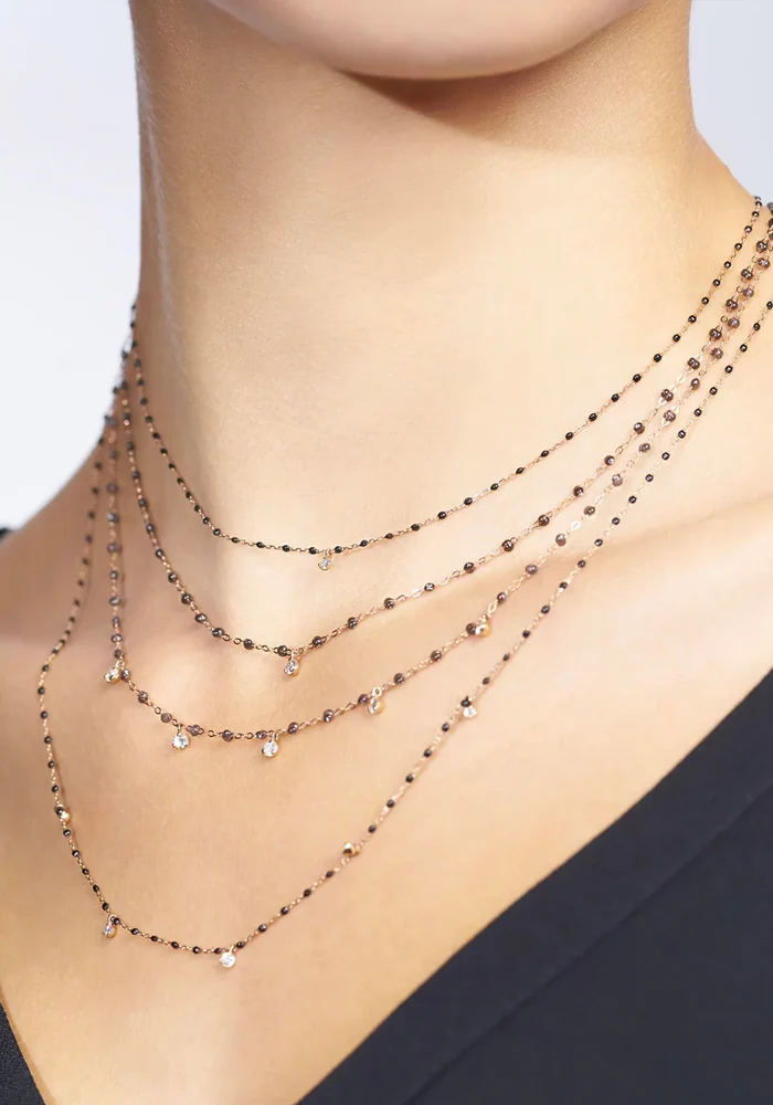 Collier Gigi Suprême Or Rose Diamant Et Résines Quartz 42cm