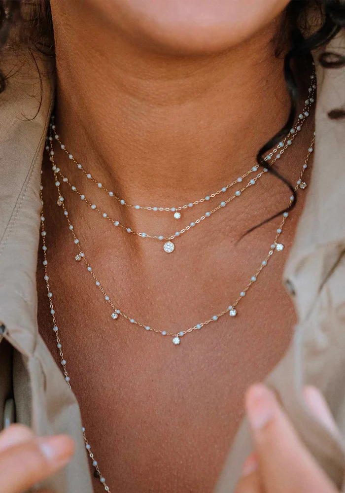 Collier Gigi Suprême Or Rose Diamant Et Résines Opale 42cm