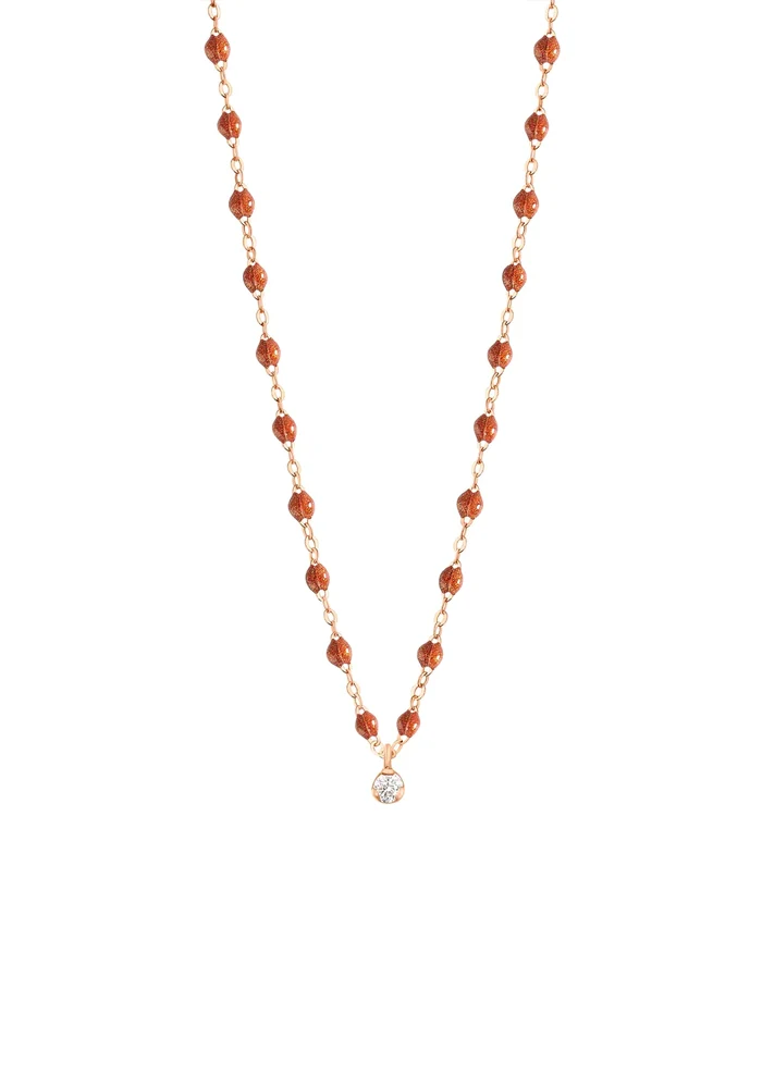 Collier Gigi Suprême Or Rose Diamant Et Résines Fauve 42cm