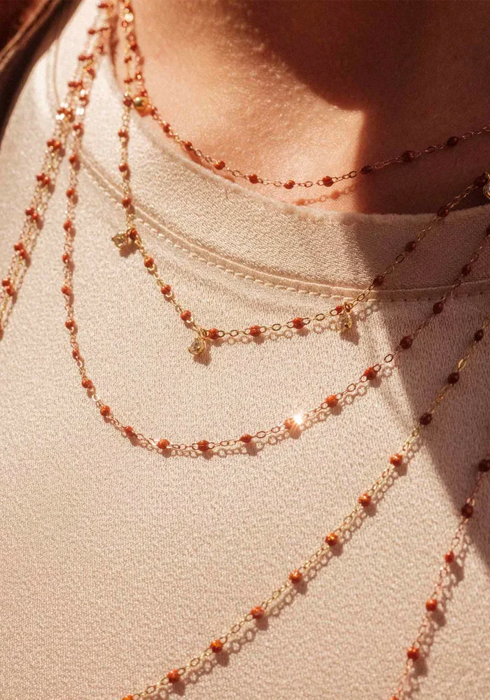 Collier Gigi Suprême Or Rose Diamant Et Résines Fauve 42cm