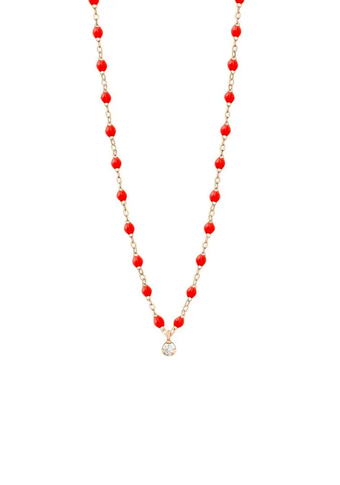 Collier Gigi Suprême Or Rose Diamant Et Résines Corail 42cm