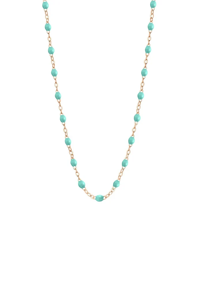 Collier Classique Gigi Or Rose Et Résines Vert Eau 42cm