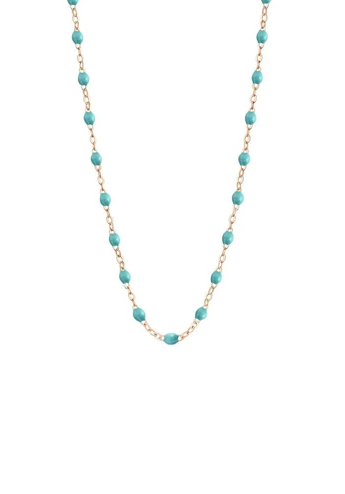 Collier Classique Gigi Or Rose Et Résines Turquoise Vert 42cm