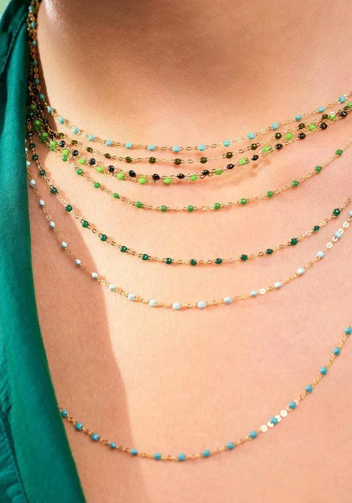 Collier Classique Gigi Or Rose Et Résines Turquoise Vert 42cm