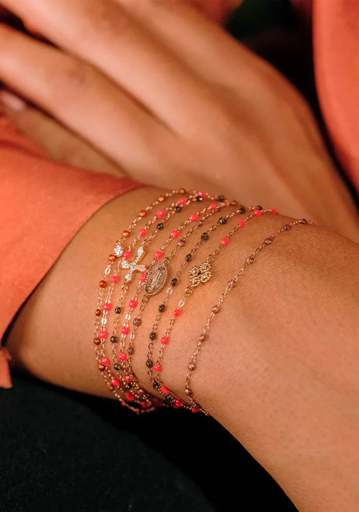 Bracelet Croix Vintage Diamants Or Rose Et Résine Quartz 17 cm