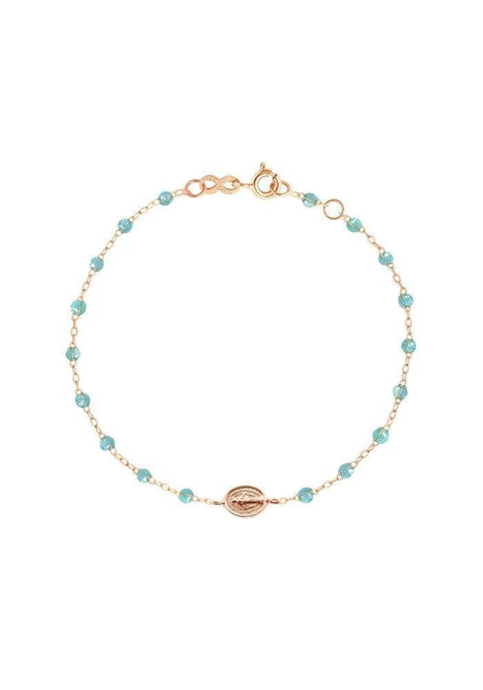 Bracelet Madone Or Rose Et Résines Aqua 17cm
