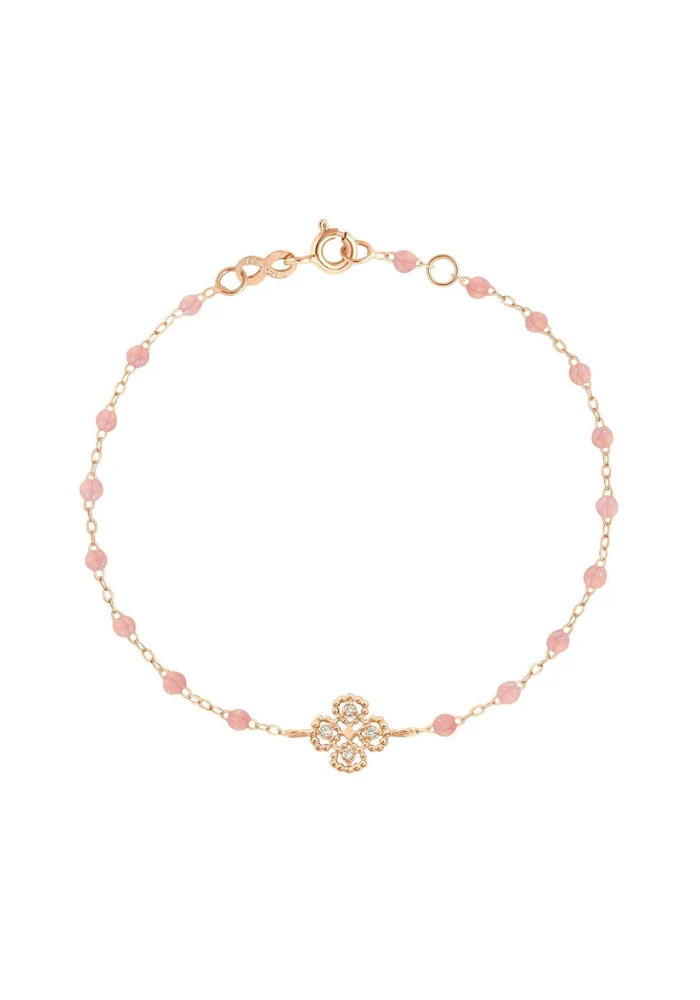 Bracelet Lucky Trèfle Diamant Or Rose Et Résines Blush 17cm