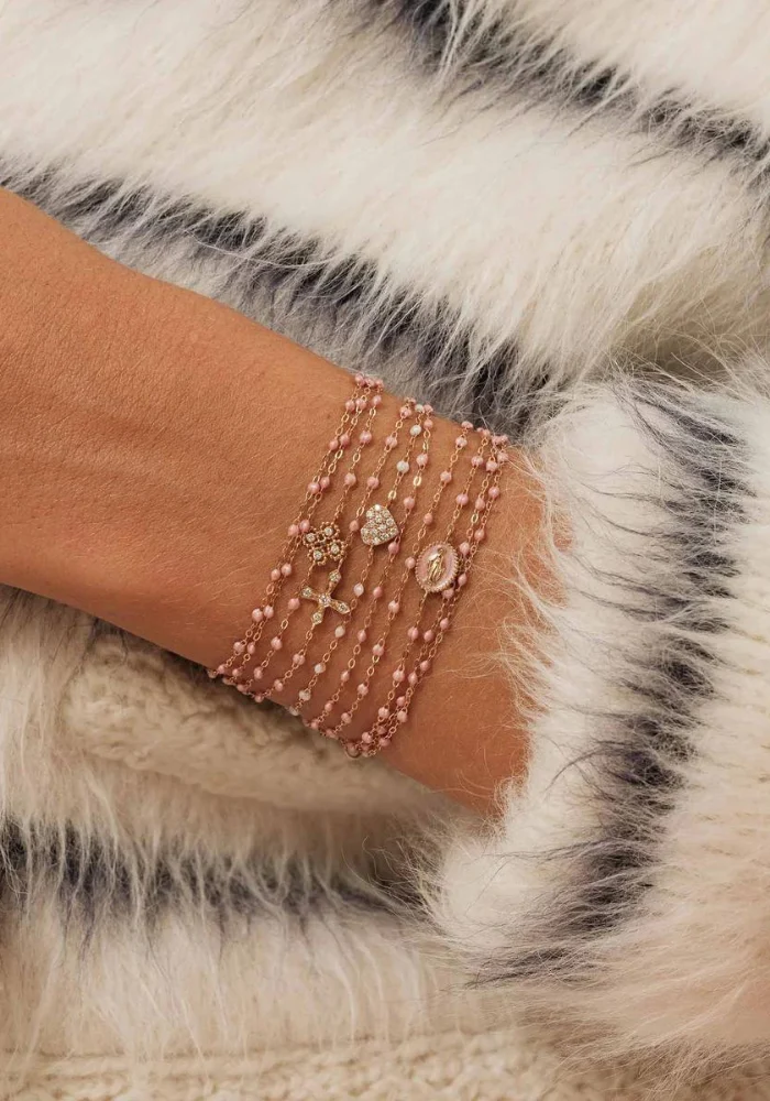 Bracelet Lucky Trèfle Diamant Or Rose Et Résines Blush 17cm