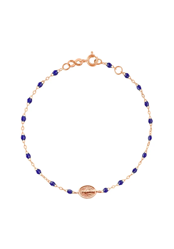 Bracelet Madone Or Rose Et Résines Bleu De Prusse 17cm