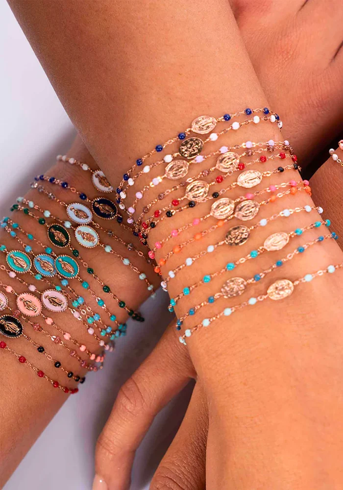 Bracelet Madone Or Rose Et Résines Bleu De Prusse 17cm
