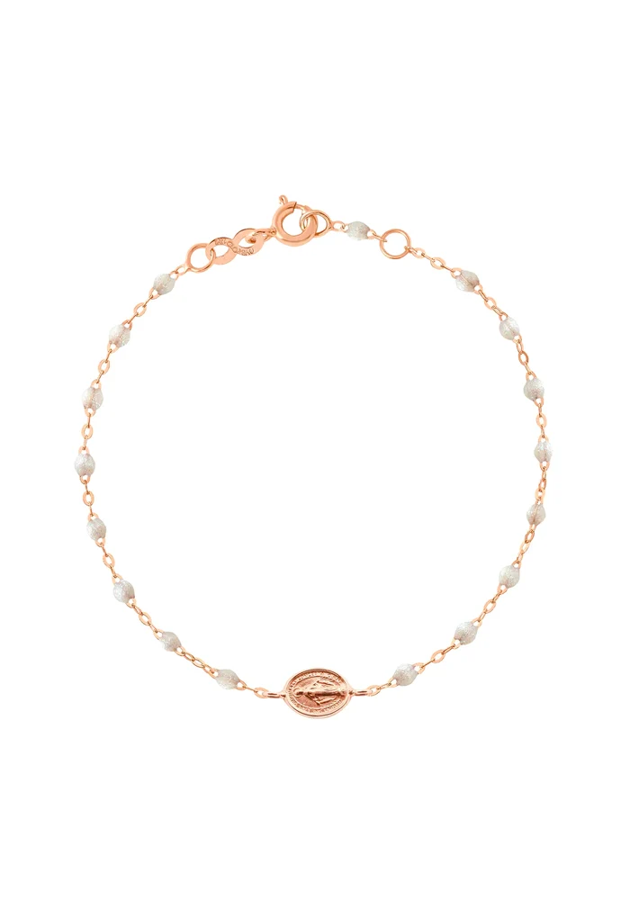 Bracelet Madone Or Rose Et Résines Opale 17cm