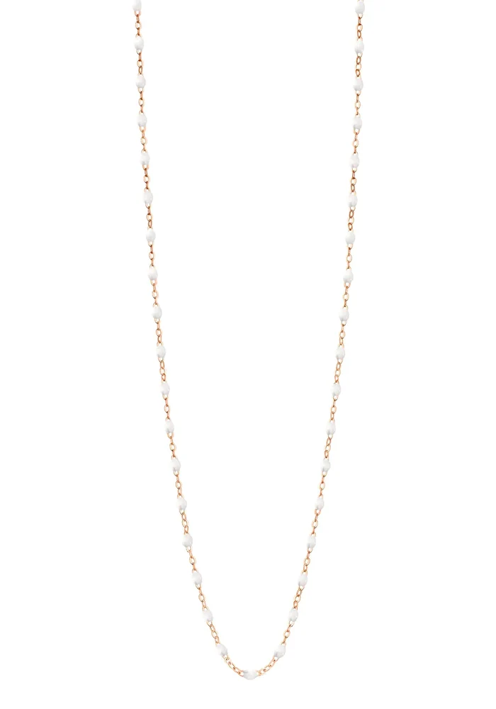 Sautoir Classique Gigi Or Rose Et Résines Blanches 86cm