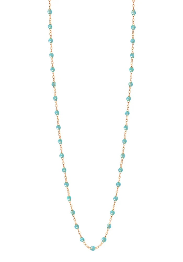 Sautoir Classique Gigi Or Rose Et Résines Aqua 86cm