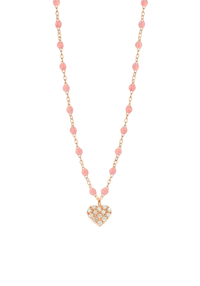 Collier Coeur In Love Or Rose Diamants Et Résines Blush 42cm