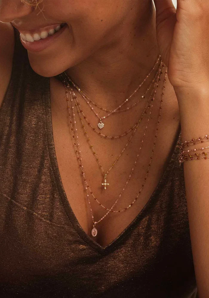 Collier Coeur In Love Or Rose Diamants Et Résines Blush 42cm