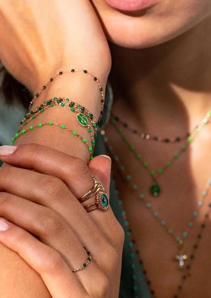 Bracelet Classique Gigi Or Blanc Et Résines Vert Fluo 17cm