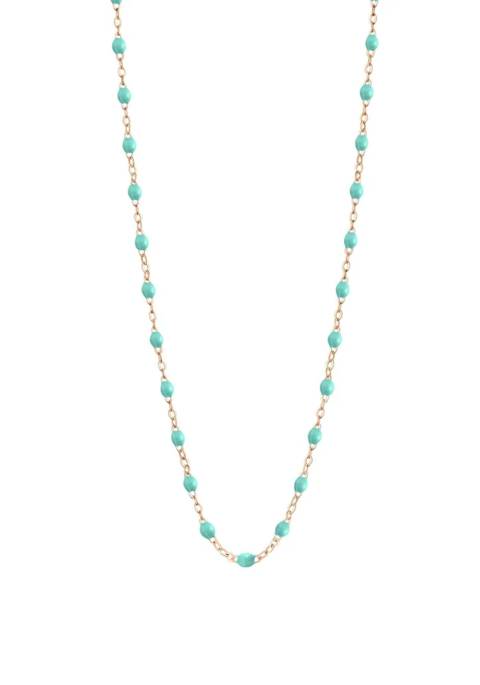 Collier Classique Gigi Or Rose Et Résines Vert Eau 50cm