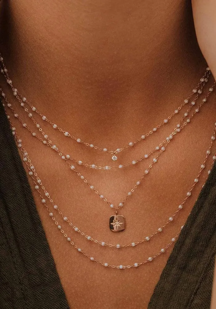 Collier Classique Gigi Or Rose Et Résines Opale 50cm